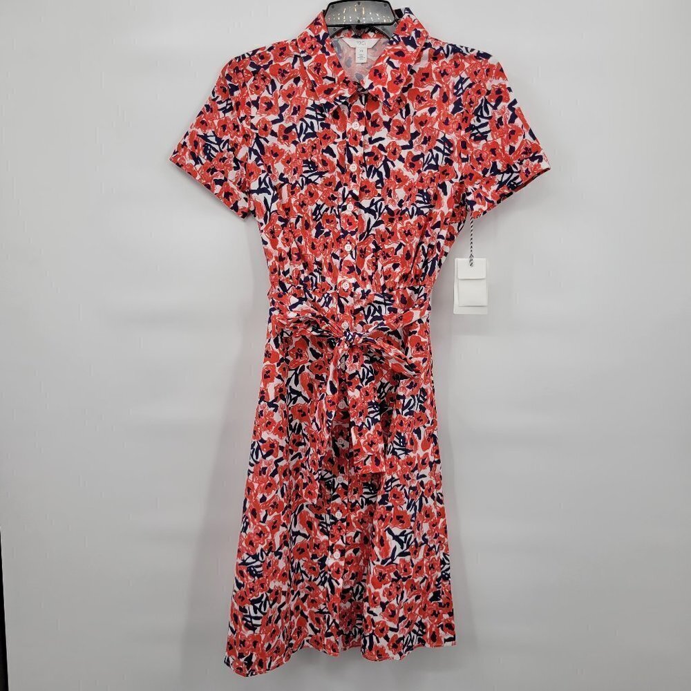 New 1901 Women Red Bittersweet Floral Collar Flare Skirt Midi Dress Size XS
